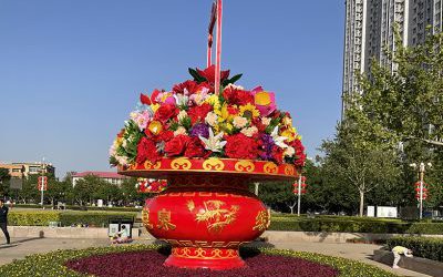 天安門(mén)廣場(chǎng)門(mén)口玻璃鋼彩繪大花籃雕塑