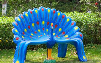公園仿真彩繪玻璃鋼孔雀座椅雕塑雕塑
