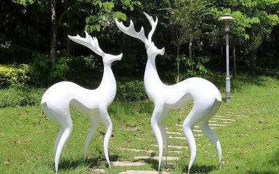 公園景區玻璃鋼兩只抽象梅花鹿雕塑