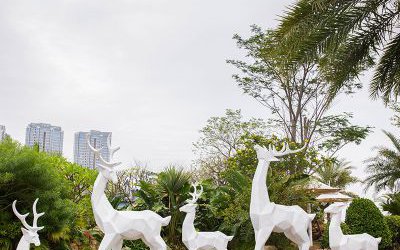 戶外幾何玻璃鋼抽象園林動物景觀梅花鹿雕塑
