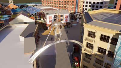 城市步行街3D打印玻璃鋼齊天大圣雕塑+不銹鋼鏤空發光廊架
