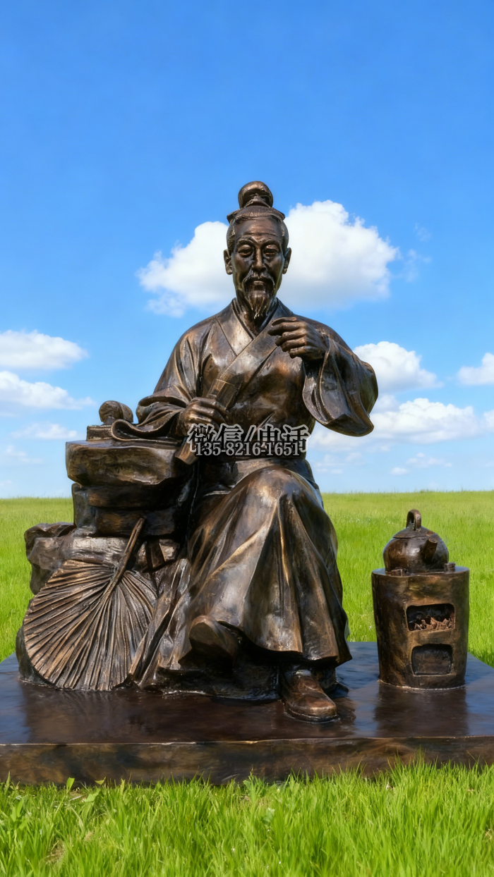 喝茶雕塑實拍圖