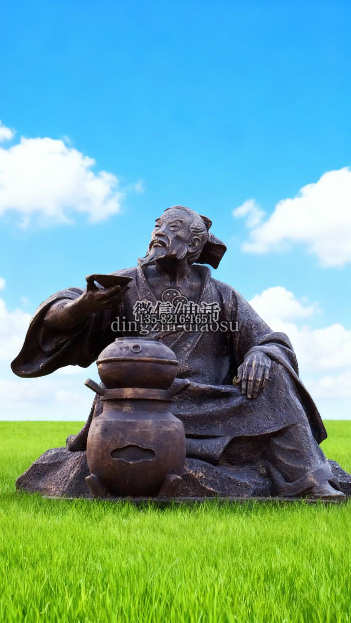 喝茶雕塑